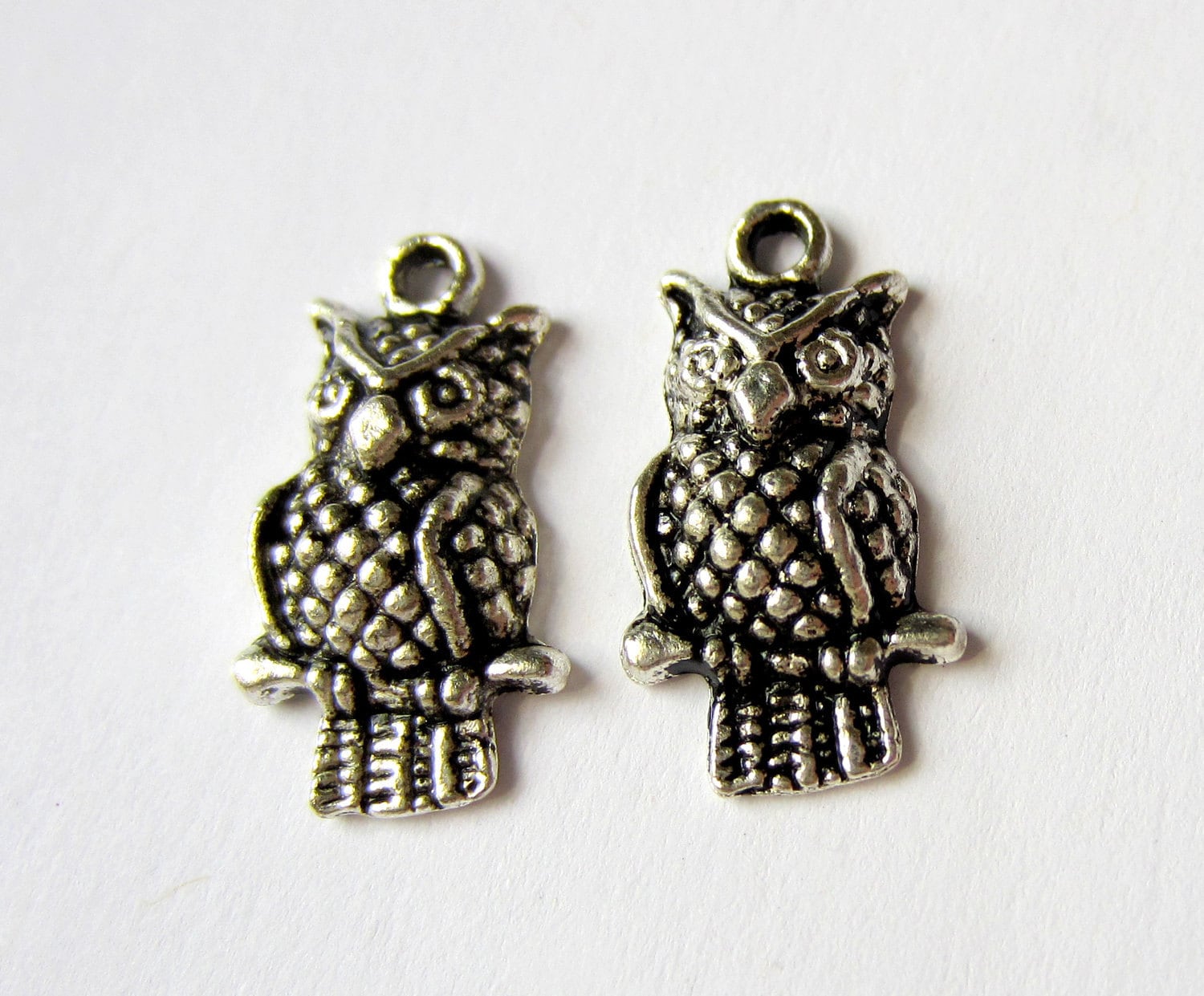 Silver owl charms 10 antique silver owl pendants bird 12mm x 22mm DIY jewelry supply