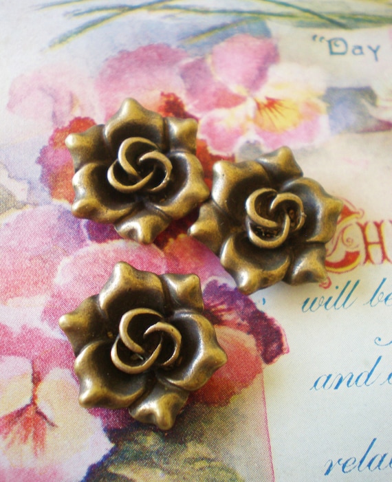 6 Bronze Rose Charms 20mm Art Jewelry Supplies 