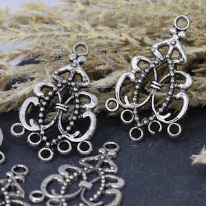 Victorian Filigree Chandelier Earring Findings, 38mm Antique Silver Alloy Connectors for Elegant Handmade Jewelry, Lead Nickel Free, Qty: 8