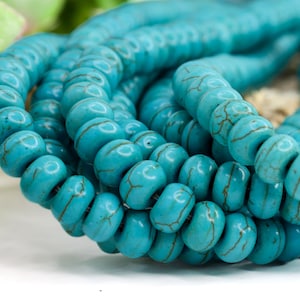 Turquoise beads howlite strand apx 80 gemstone rondelle beads 8mm x 5mm