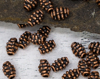 Red Copper Barrel Spacer Beads, Studded Pattern Copper Beads, Metal Beads, Jewelry Findings, Qty 24