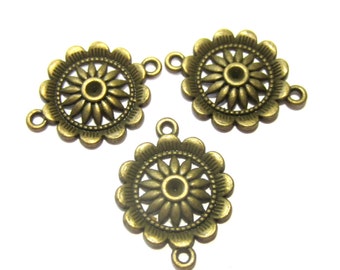 10 Flower Connectors charms jewelry links antique bronze 29mm x 22mm jewelry findings