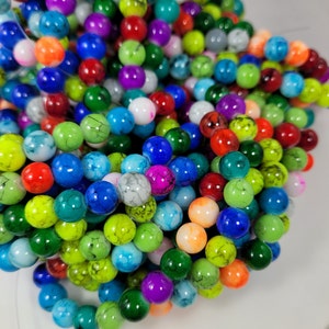 1 strand 8mm Multicolor glass beads 16&quot; strand smooth glass mala beads DIY jewelry supply zzxx