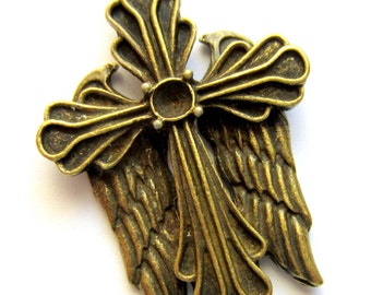 3 Winged cross pendants jewelry charms antique bronze 4 x 2.8 cm steampunk  goth supply