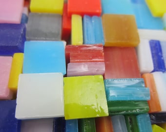 Mixed Color Mosaic Glass Tiles, Square Glass Cabochons, 10x10mm Craft and Jewelry Supplies, Qty: 100