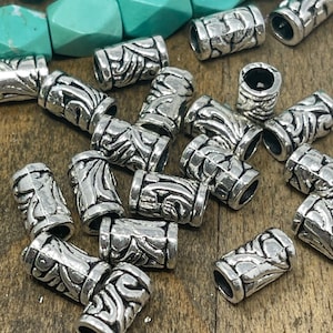 Silver Tube Spacer Bead, Large Hole Bead, Cylinder Bead for Bracelet, Necklaces, Qty 24