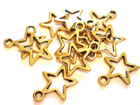 18 Golden Star Jewelry Craft Charms Nickle and Lead Free 10mm Etsy