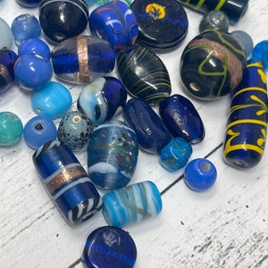 Mixed Glass Lampwork Beads, Blue Sea Glass Beads, Jewelry Crafts, Wedding Jewelry, Qty 24
