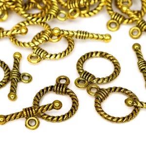 Gold Toggle Clasps, 19mm Ring and 20mm T-Bar Jewelry Closures for Necklaces and Bracelets, Lead Cadmium Free Alloy, Qty: 12 Sets image 1