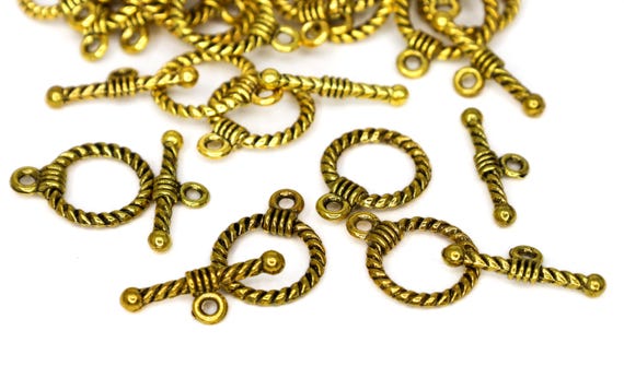Gold Toggle Clasps, 19mm Ring and 20mm T-Bar Jewelry Closures for Necklaces and Bracelets, Lead Cadmium Free Alloy, Qty: 12 Sets