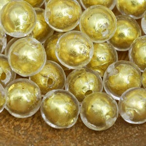 Handmade Gold Foil Round Lampwork Beads, 8mm Shimmering Glass Beads for Elegant Bracelets or Earrings, Qty: 10