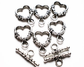 Antikes Silber Herz Knebelverschluss, Romantische Boho Schmuck Verschlüsse