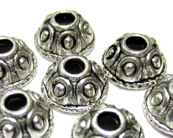 36 silver bead caps bali style jewelry making 8mm x 4mm antique silver bead caps BU23499  (U3)