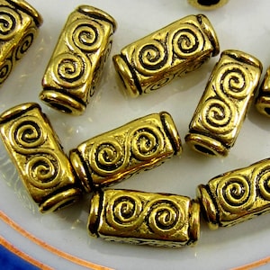 30 Gold tube Beads antiqued gold jewelry making supply barrel beads 10mm x 5mm