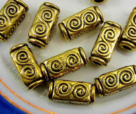 30 Gold Tube Beads Antiqued Gold Jewelry Making Supply Barrel Beads 10mm X  5mm 