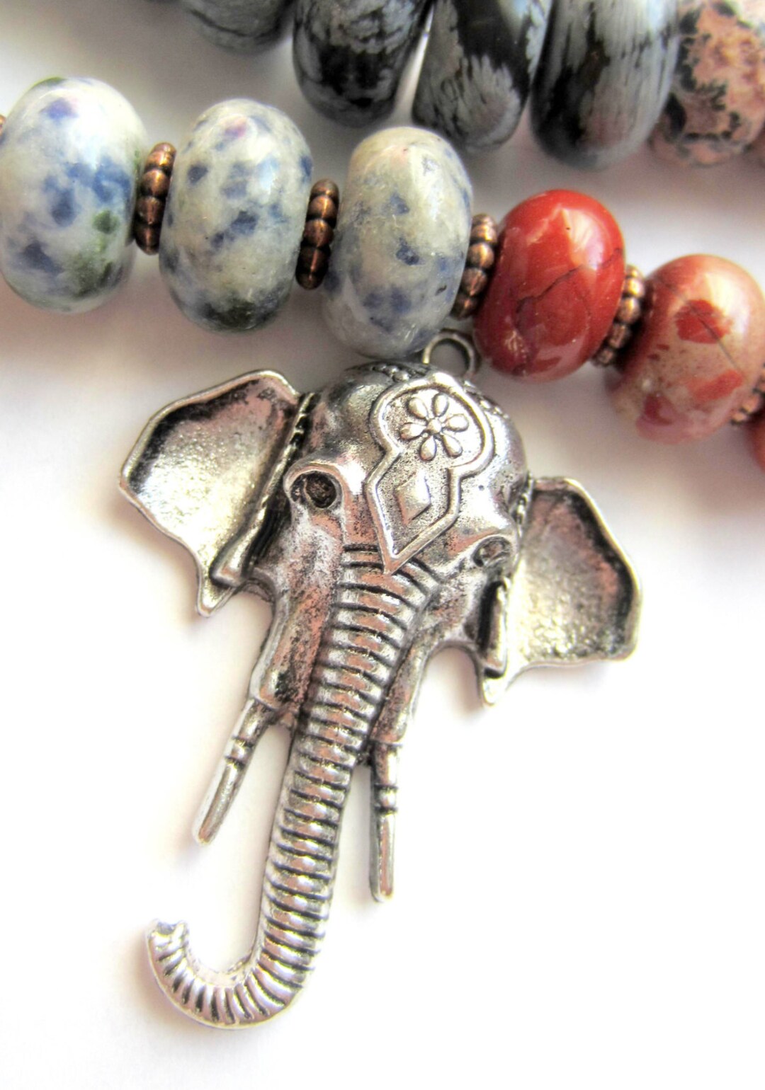 Pendentif Vintage éléphants Double Sur Baldaquin - Métal Argenté Années 1950 - Occasion