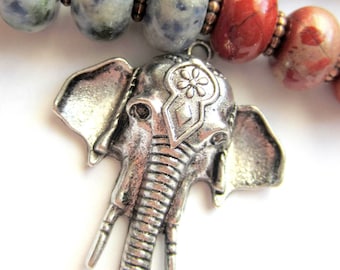 2 Lg Elephant pendants antique silver charms  46mm x 34mm x 7mm necklace focals