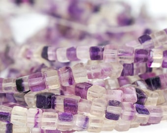 Natural Fluorite Cube Beads Strands, 4x4x4mm, Purple White Gemstone Beads, Geometric Stone Beads