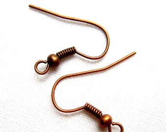Copper French Earring Hooks – Ball & Coil Ear Wires, Red Copper, Findings for DIY Earrings, 18mm