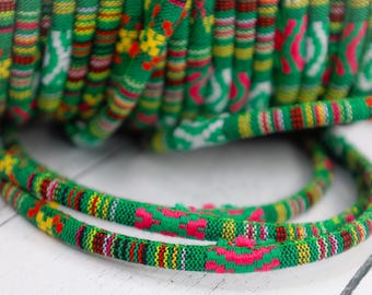 Mixed Color Ethnic Cotton Cord, Textile Wrap Cord, Patterned Cotton Cord 6mm, 1 Yard