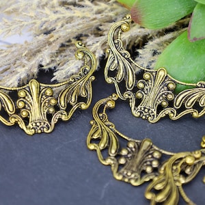 2 Filigree connectors antique gold  Victorian style jewelry findings 47mm x 32mm