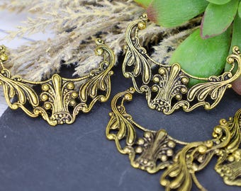 Filigree connectors antique gold  Victorian style jewelry findings 47mm x 32mm Qty 2