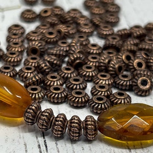Copper Ribbed Beads, Copper Spacer Beads, Jewelry Supplies, Qty 24