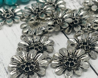 Silver Floral Connectors with Rhinestone Settings, Silver Jewelry Connector Qty 18