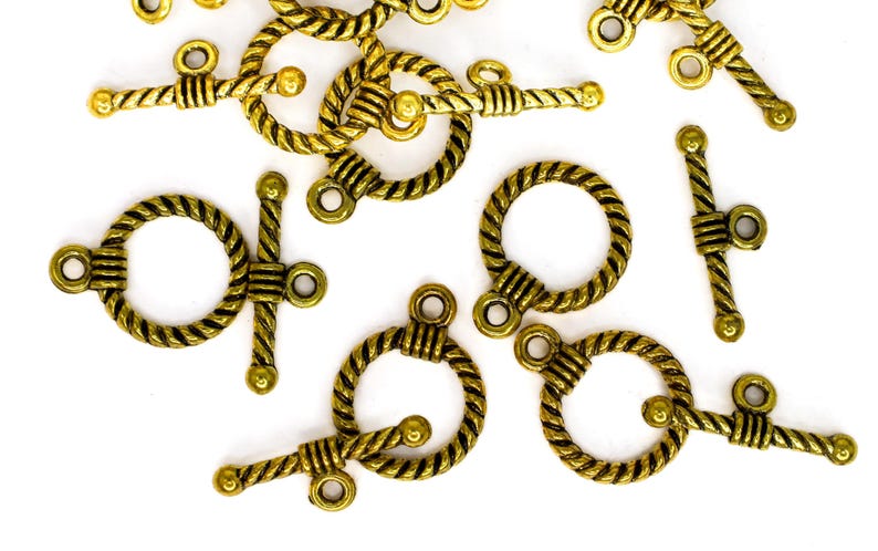 Gold Toggle Clasps, 19mm Ring and 20mm T-Bar Jewelry Closures for Necklaces and Bracelets, Lead Cadmium Free Alloy, Qty: 12 Sets image 4