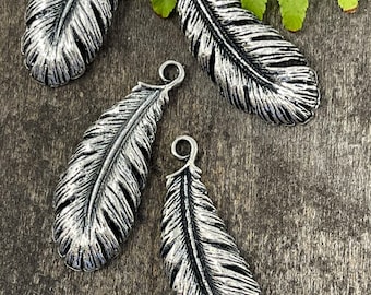 Antique Silver Leaf Connectors, Delicate Leaf Charms for Nature-Inspired Jewelry Designs, 27x11mm, Qty: 10