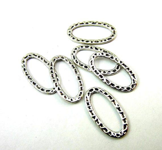 Antique Silver jewelry links oval necklace connectors double sided antique silver metal 23mm x 13mm linking Qty 24