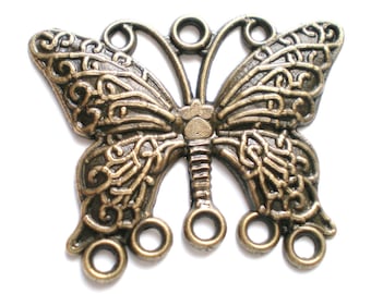 Antique Metal Butterfly Connectors, Vintage-Style Alloy Findings For Necklaces, Earrings Or Steampunk Art Projects, Qty: 4