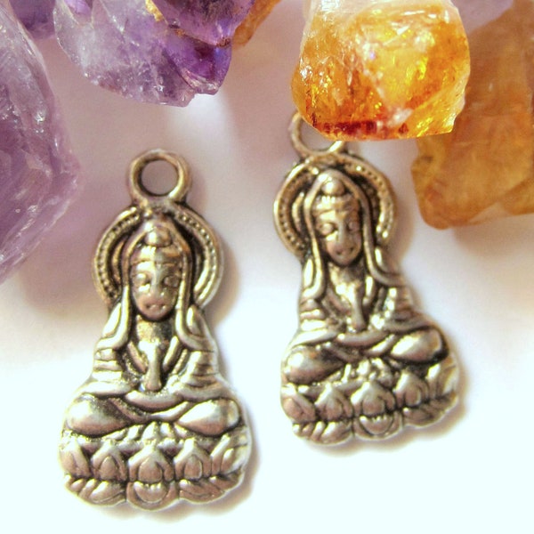 10 Buddha charms Antique silver Goddess of mercy pendant 26mm 14mm double sided