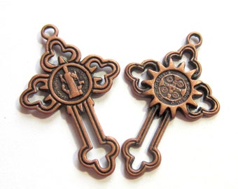 6 Antique copper cross pendant charms antiqued metal 24mm x 38mm