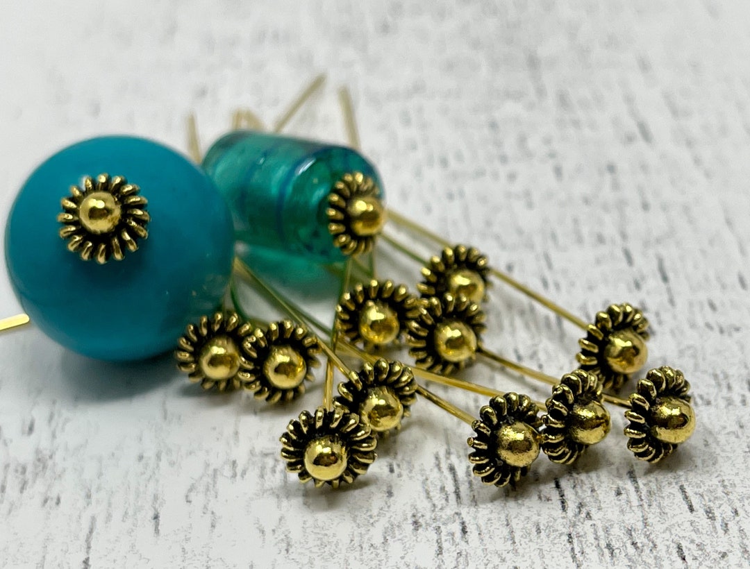 14 Gold Head Pins 7.5mm X 56mm Jewelry Supplies Etsy