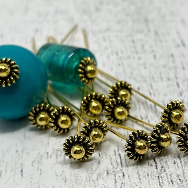 14 Gold head pins 7.5mm x 56mm jewelry supplies