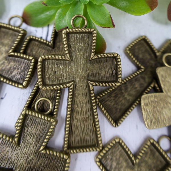 2 Bronze Cross Bezel Pendant Tray, Mosaic Bezel Tray, Pendant Jewelry