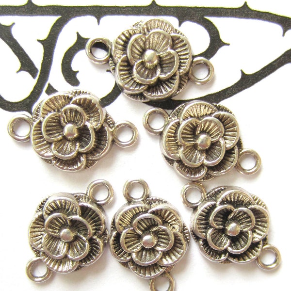 10 Flower jewelry Connectors antique silver metal earring dangles jewelry drops lead nickel safe