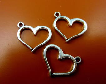 12 Heart charms antique silver metal  heart pendants 16mm x 12mm double sided silver heart charm open heart wedding charms