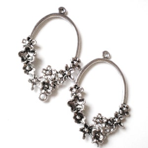 6 Earring hoops jewelry connectors antique silver earring dangles flower jewelry 42mm x 26mm X 4mm
