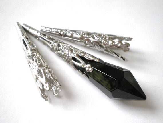 Silver Filigree Cone Bead Caps, Decorative Jewelry End Caps, 42mm x 2mm Metal Findings, Qty: 12