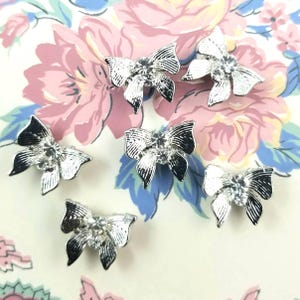 Silver Butterfly Slider beads with 2 Rhinestones; 4 hole rectangle connector double strand slider bar multi separator Qty 12