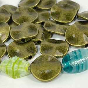24 Twisted Disc Bronze beads, antique bronze spacer beads, focal beads, twist bronze, jewelry making supplies 15x3.5mm