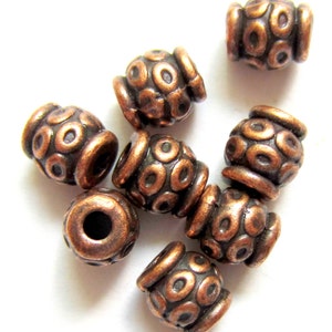 36 Red copper spacers beads 6mm x 6mm 2mm hole antique copper lead and nickel safe
