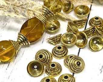 Copriperline a cerchio a strati dorati, perlina distanziatrice dorata, quantità 24