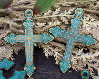 Copper Cross with Patina Pendant - Cross Jewelry - Christian gifts - Religious Jewelry - Christian Jewelry - 67mm - Qty 2