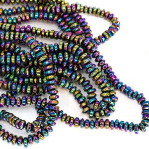 Non-Magnetic Hematite Beads, Multi-Color Plated Disc Beads, Rainbow Metallic Spacer Beads, Polished 6x3mm Hematite Strands, 15.7" Strand image 8