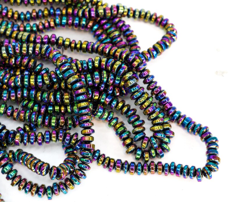 Non-Magnetic Hematite Beads, Multi-Color Plated Disc Beads, Rainbow Metallic Spacer Beads, Polished 6x3mm Hematite Strands, 15.7" Strand image 8