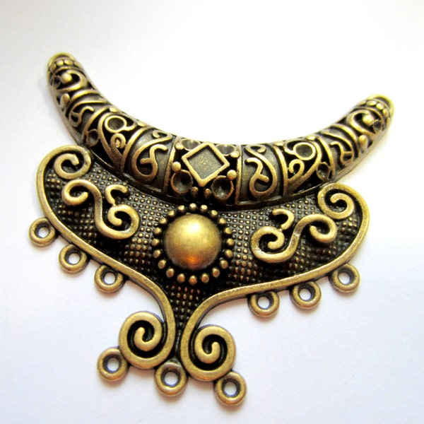 2 Antique bronze Pendant charm  gypsy jewelry enhancer LG 64mm x 40mm  boho chic