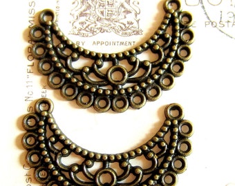 Earring chandelier Findings 6  antique bronze filigree crescent